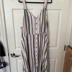 Terra & Sky Green and Pink Striped Midi Dress